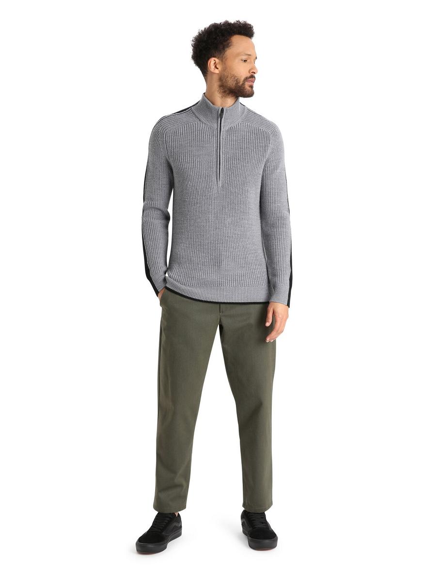 Gritstone Heather / Black Men's Icebreaker Merino Lodge Long Sleeve Half Zip Sweaters | USA 1212MQZA